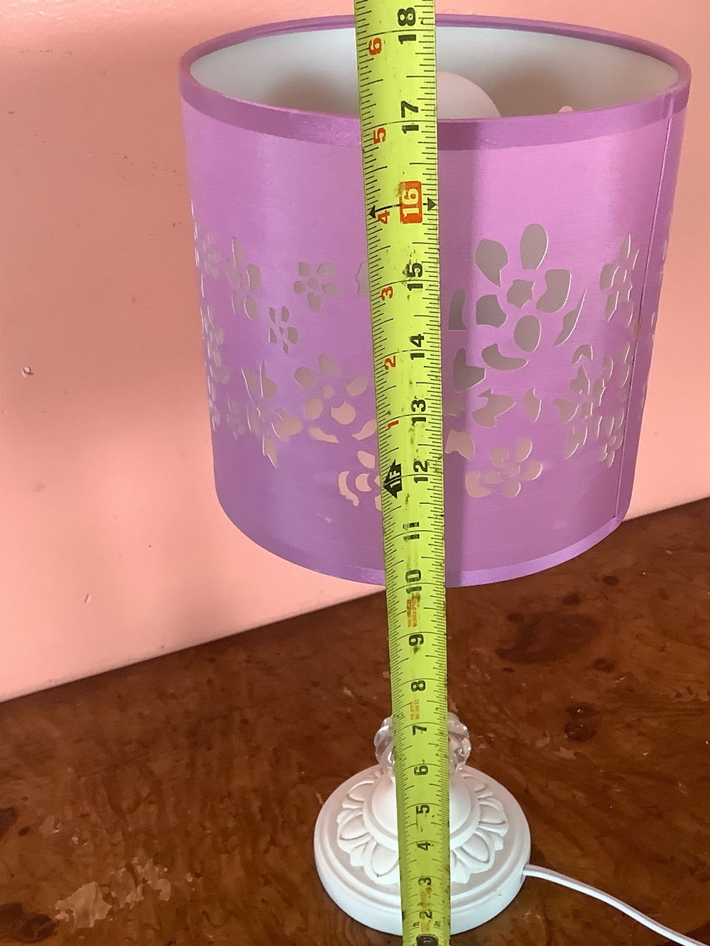 Lavender Flower Cut-Out Table Lamp White Base Clear Crystal Accent Girl's Room - Picture 3 of 16